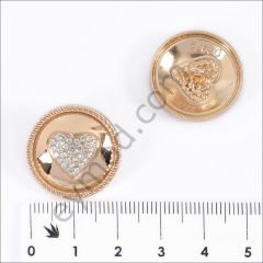 34 Taşlı Kalp Yuvarlak Düğme