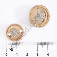 34 Taşlı Kalp Yuvarlak Düğme