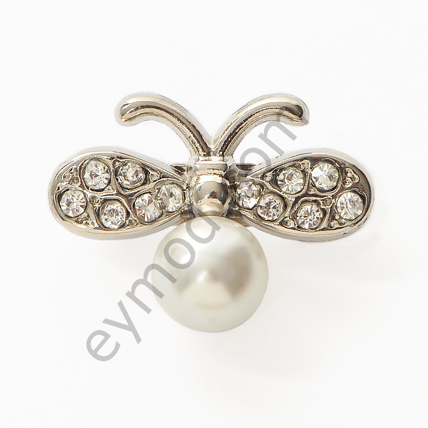 12 Taşlı İncili Kelebek Broş - Küçük boy NİKEL