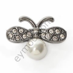 12 Taşlı İncili Kelebek Broş - Küçük boy BLACK NİKEL