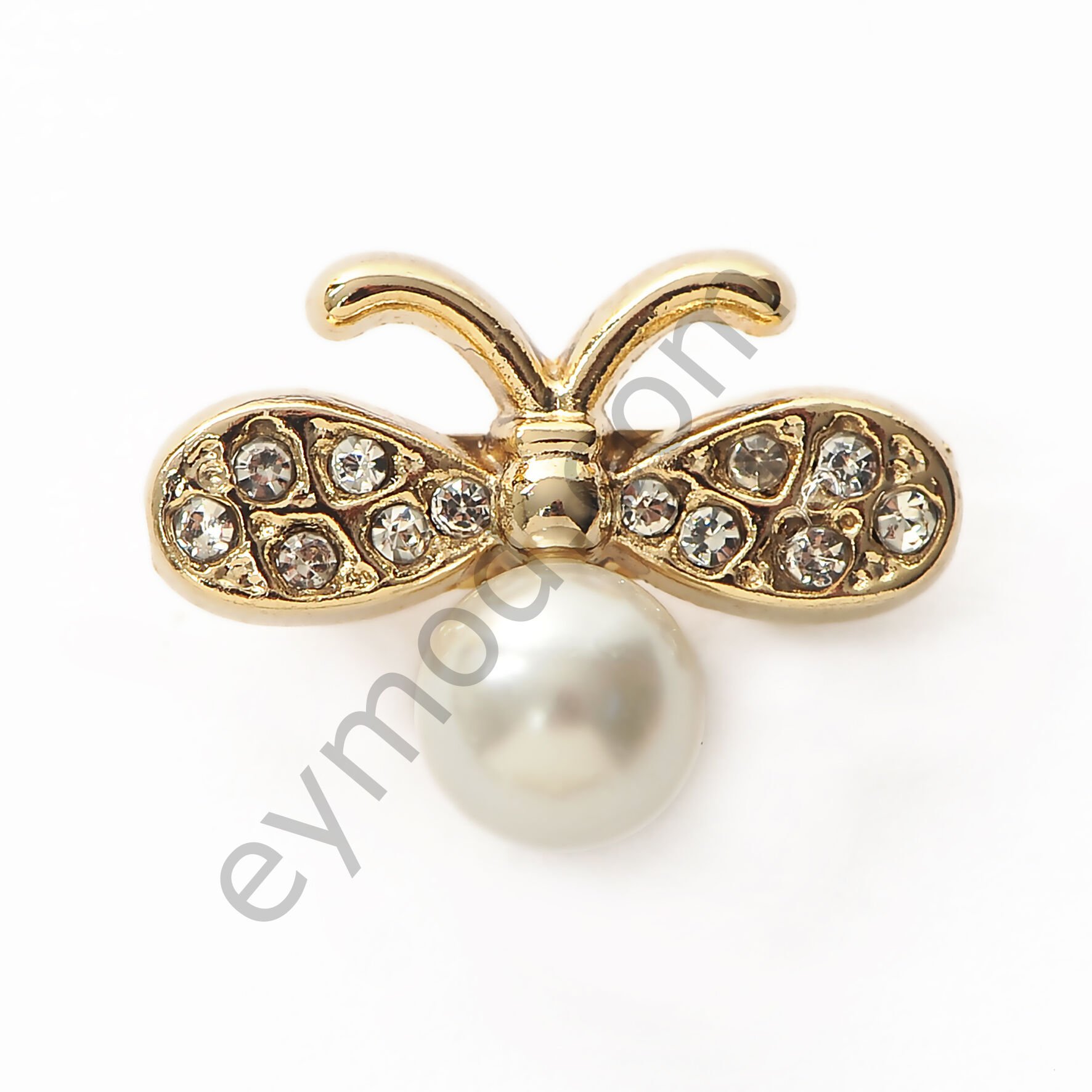 12 Taşlı İncili Kelebek Broş - Küçük boy GOLD