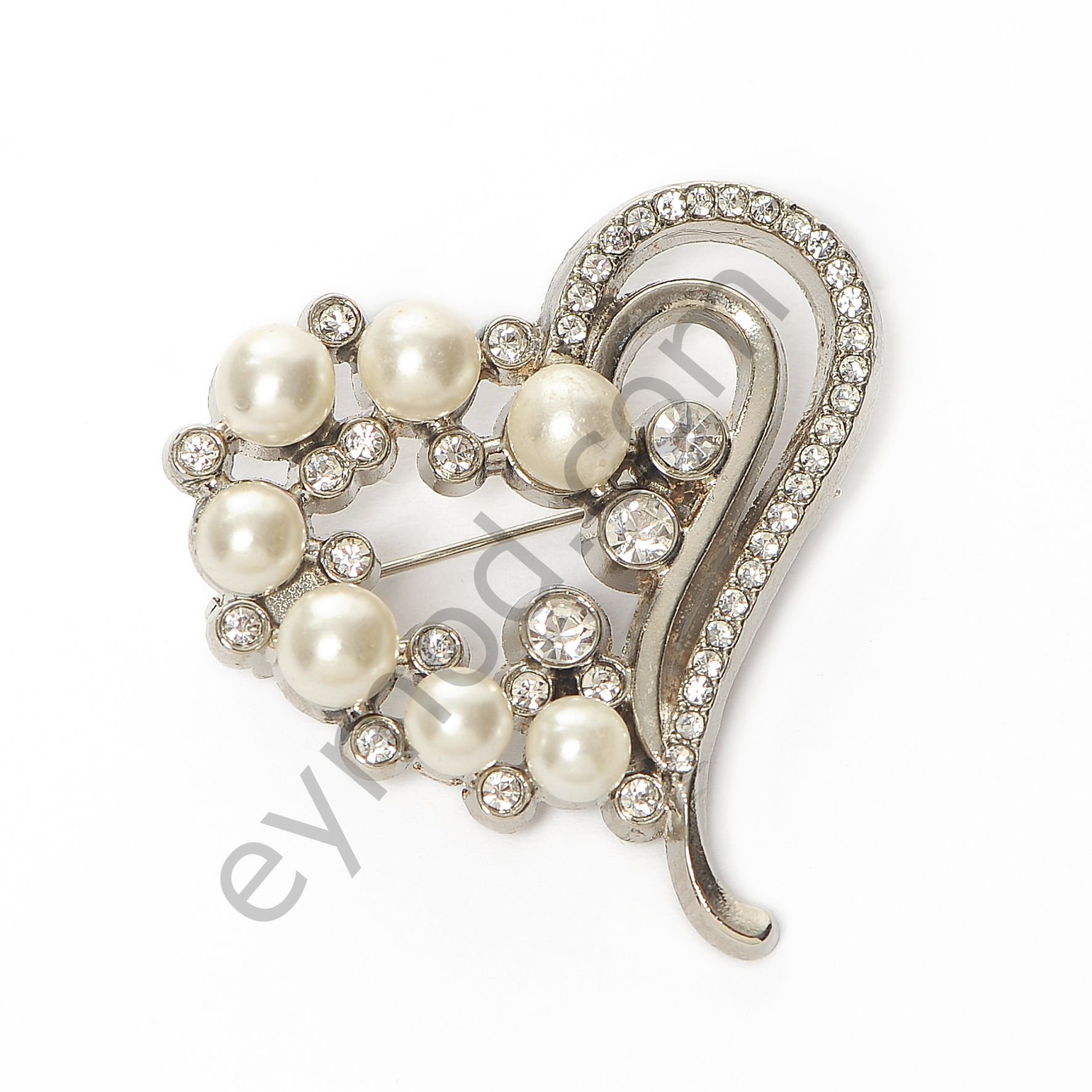 45 Taşlı 5 İncili Kalp Broş NİKEL