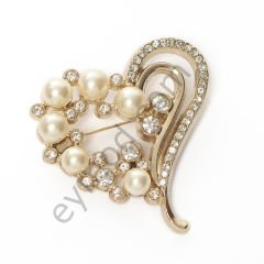 45 Taşlı 5 İncili Kalp Broş GOLD