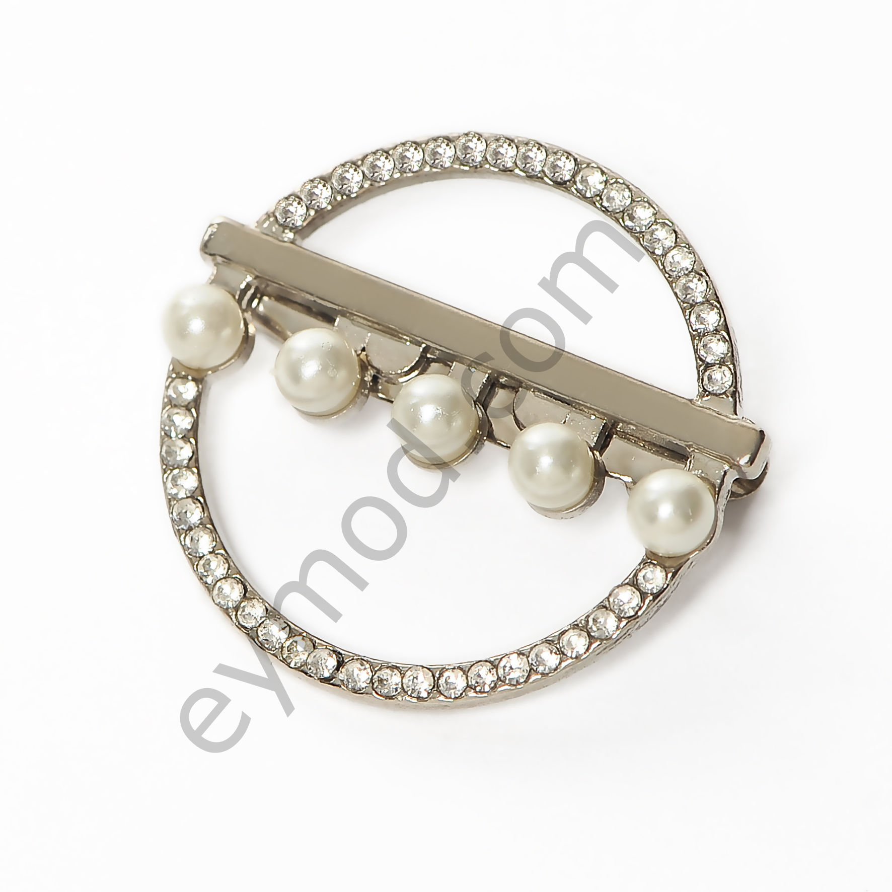 10 Taşlı 5 İncili Yuvarlak Broş NİKEL