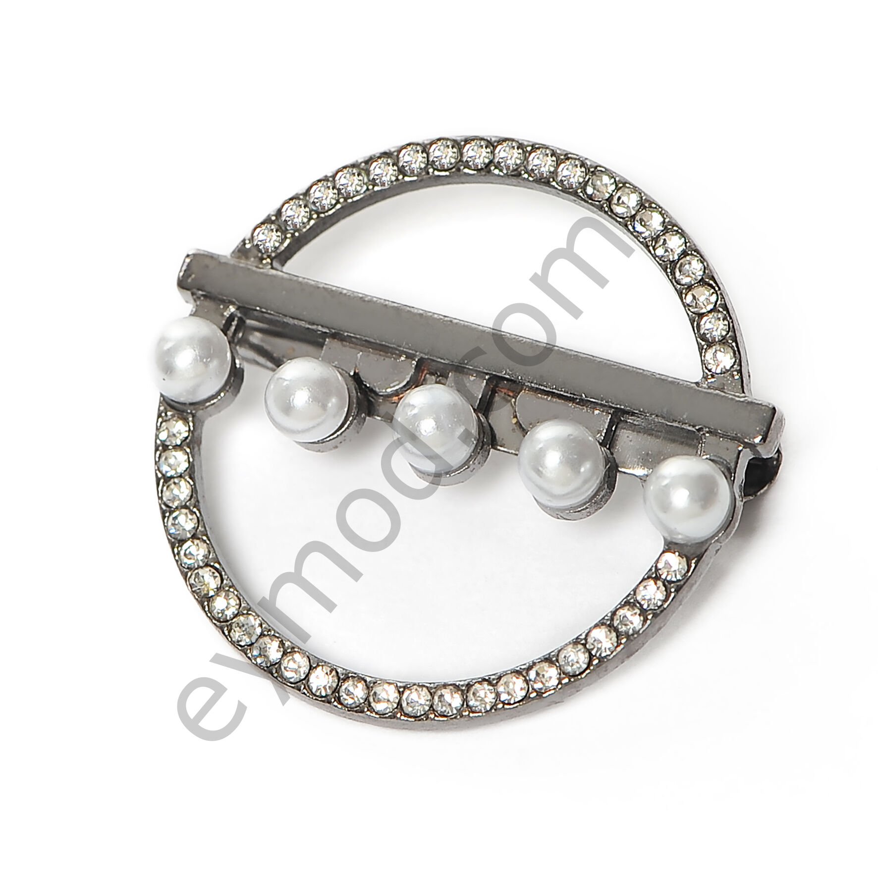 10 Taşlı 5 İncili Yuvarlak Broş BLACK NİKEL
