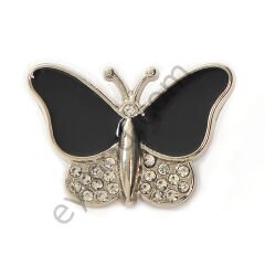 21 Taşlı Mineli Kelebek Broş NİKEL