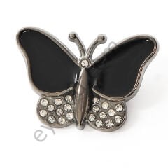 21 Taşlı Mineli Kelebek Broş BLACK NİKEL