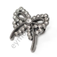 39 Taşlı Kurdela Broş BLACK NİKEL