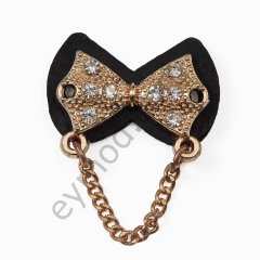 Zincir Detaylı Papyon Şekilli Dikme Aksesuar GOLD+BLACK