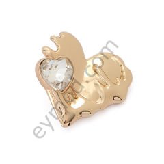 Tek Taşlı Kalp Düğme GOLD