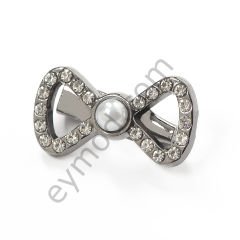 22 Taşlı İncili Fiyonk Broş BLACK NİKEL