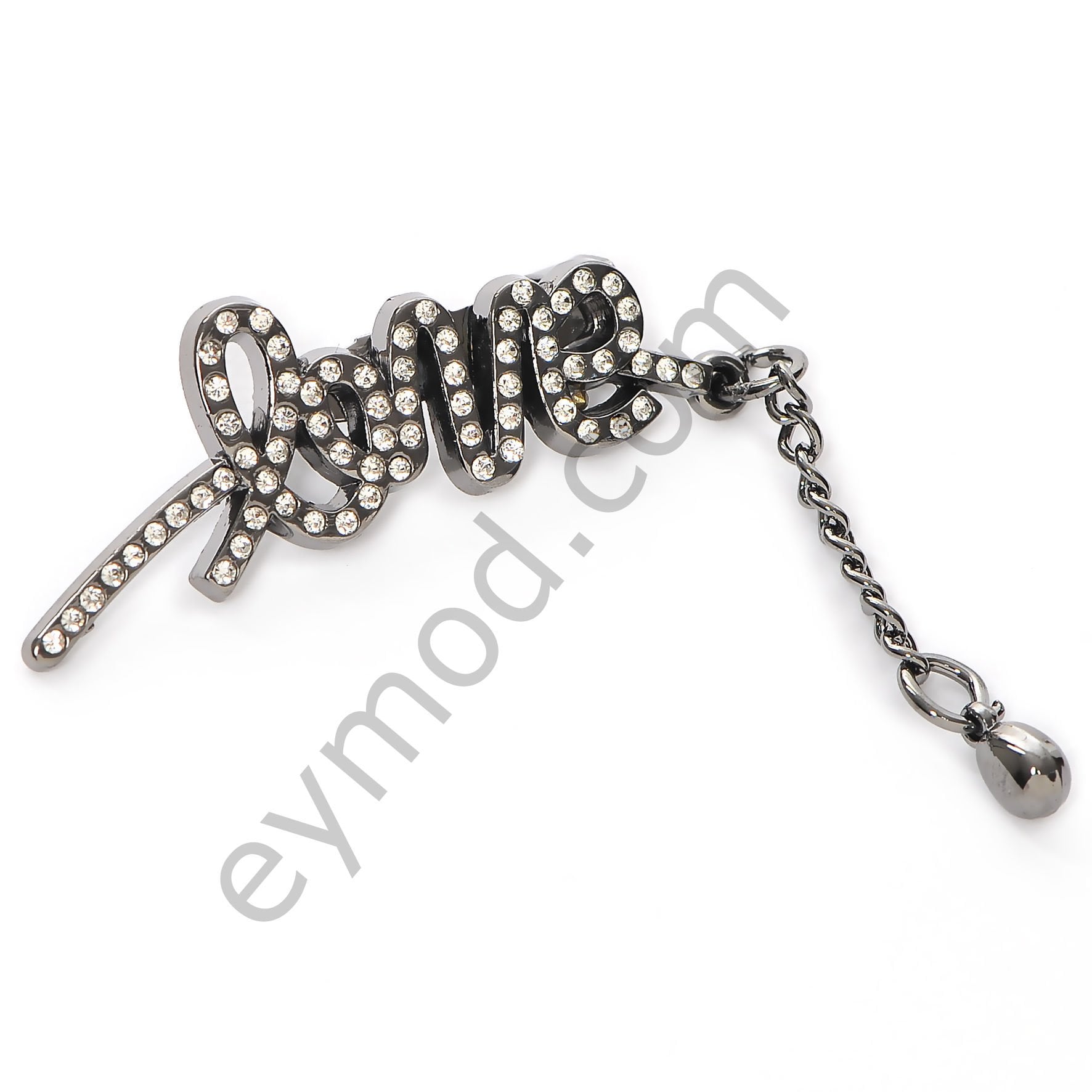 69 Taşlı Love Yazılı Sallantılı Broş BLACK NİKEL