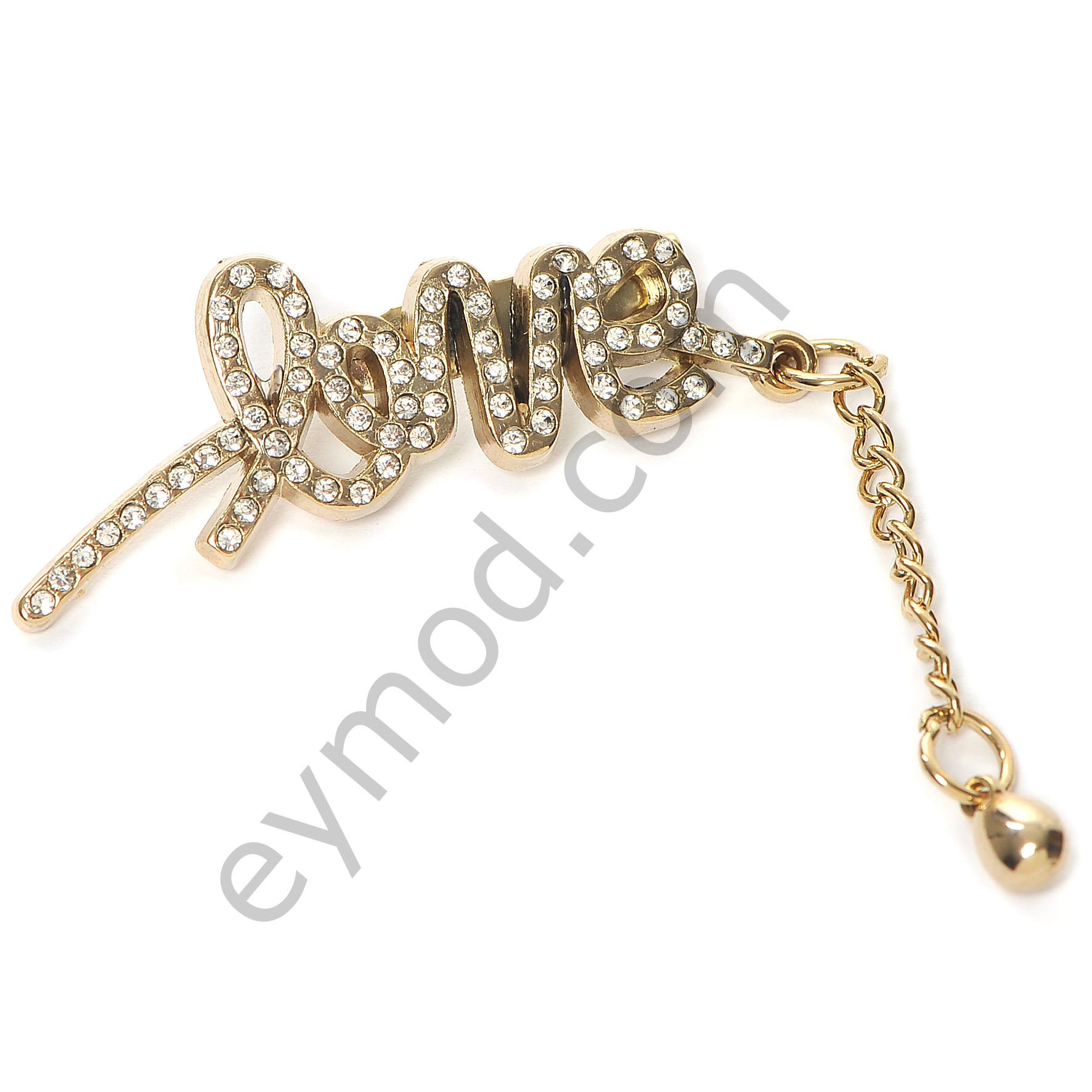 69 Taşlı Love Yazılı Sallantılı Broş GOLD