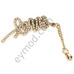 69 Taşlı Love Yazılı Sallantılı Broş GOLD