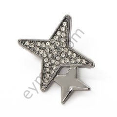 2 Yıldızlı 42 Taş Broş BLACK NİKEL