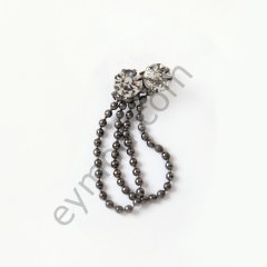 2 Taşlı Zincir Sallantılı Broş BLACK NİKEL