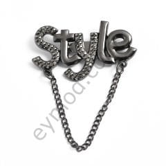 86 Taşlı Style Broş Aksesuar BLACK NİKEL