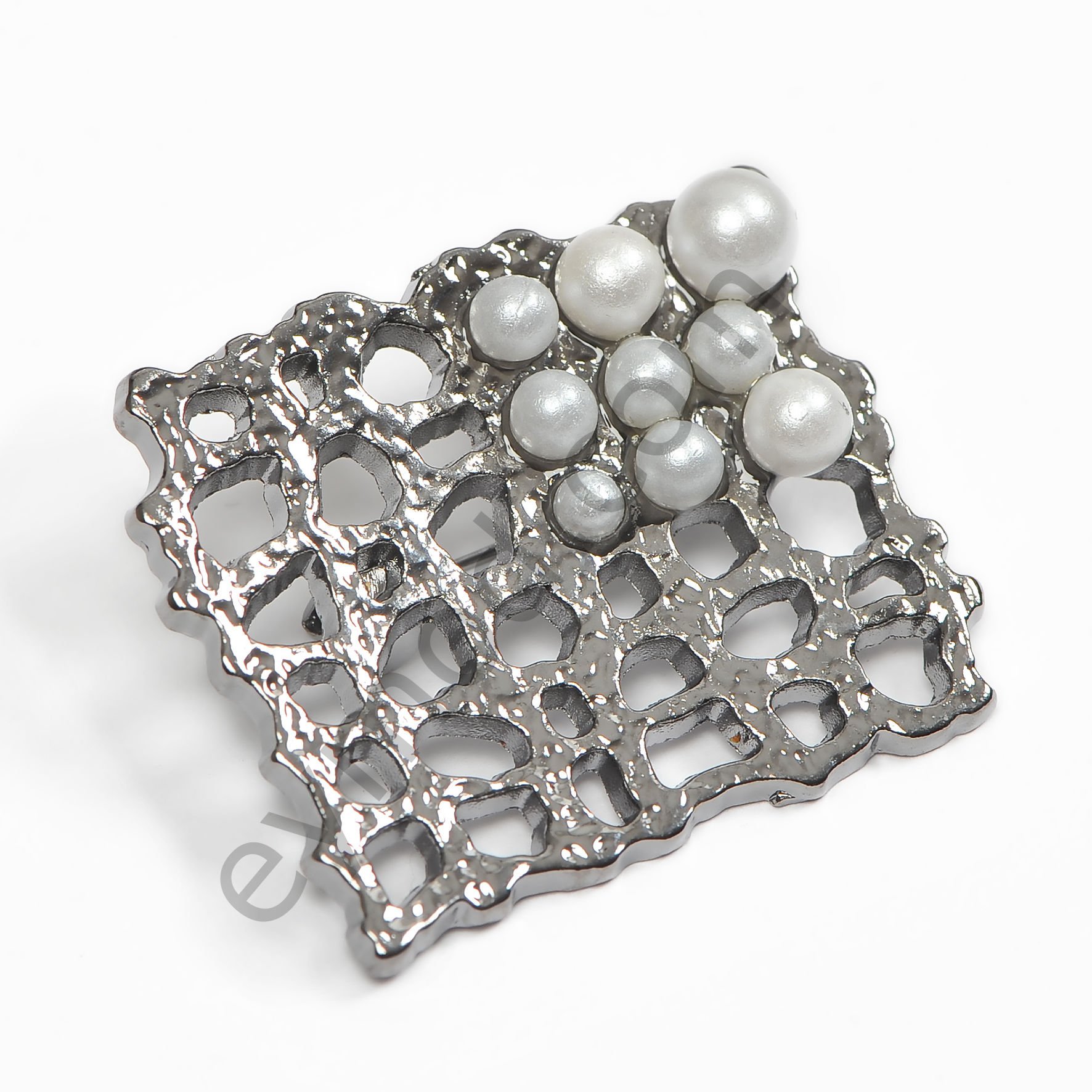 9 İncili Kare Petek Broş BLACK NİKEL