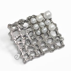 9 İncili Kare Petek Broş BLACK NİKEL