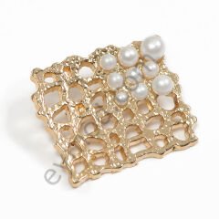 9 İncili Kare Petek Broş GOLD