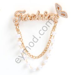 30 Taşlı İnci Sallantılı Fashion Broş Aksesuar GOLD