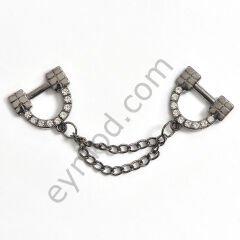 18 Taşlı Zincir Sallantılı Brit Toka BLACK NİKEL