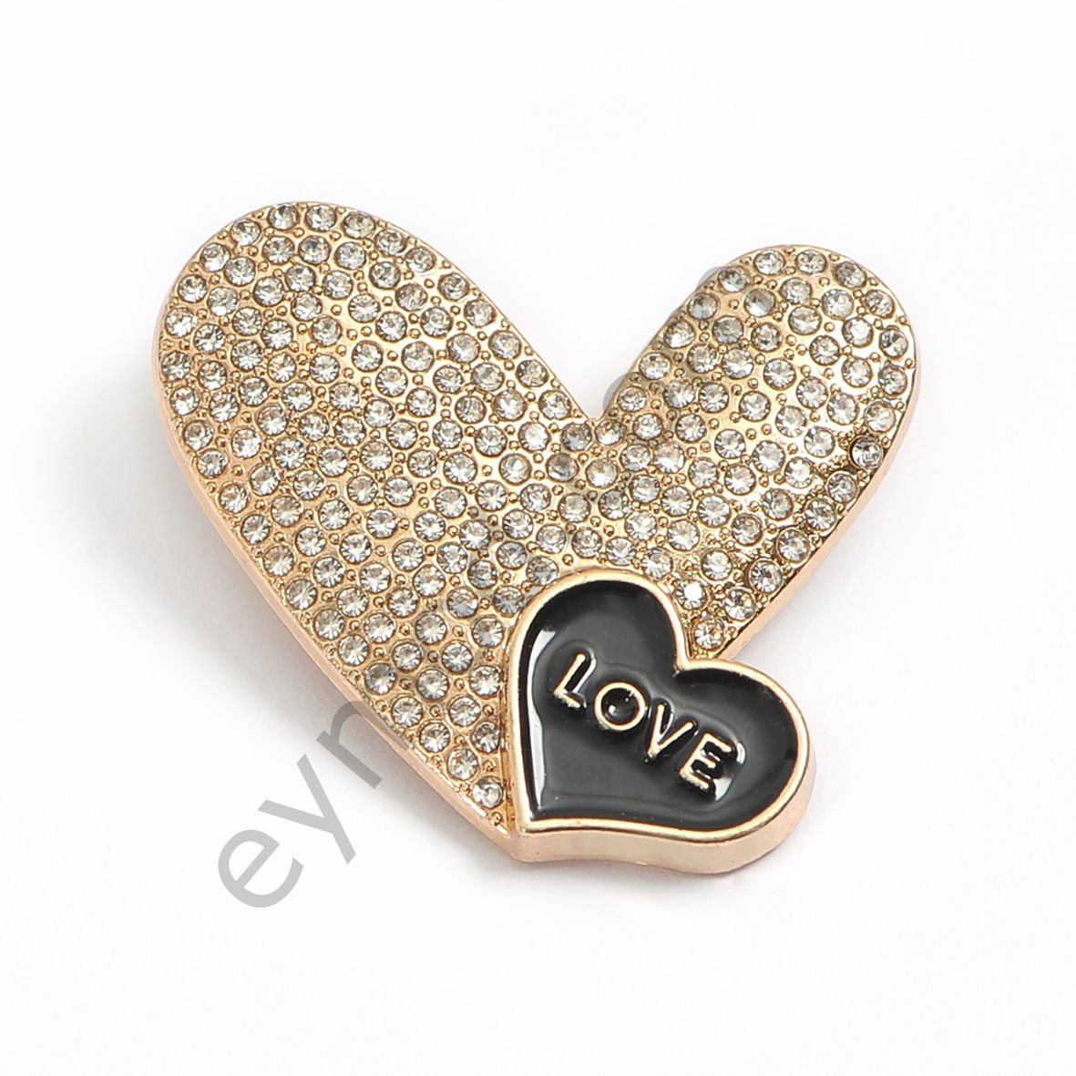 178 Taşlı Love Yazılı Kalp Broş Aksesuar GOLD