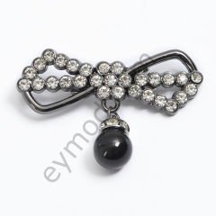 29 Taşlı Sallantılı Fiyonk Broş Aksesuar BLACK NİKEL