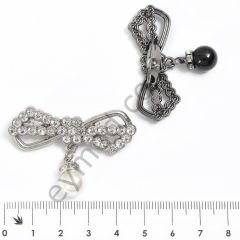 29 Taşlı Sallantılı Fiyonk Broş Aksesuar BLACK NİKEL