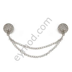 29 Taşlı Zinci Sallantılı Broş NİKEL