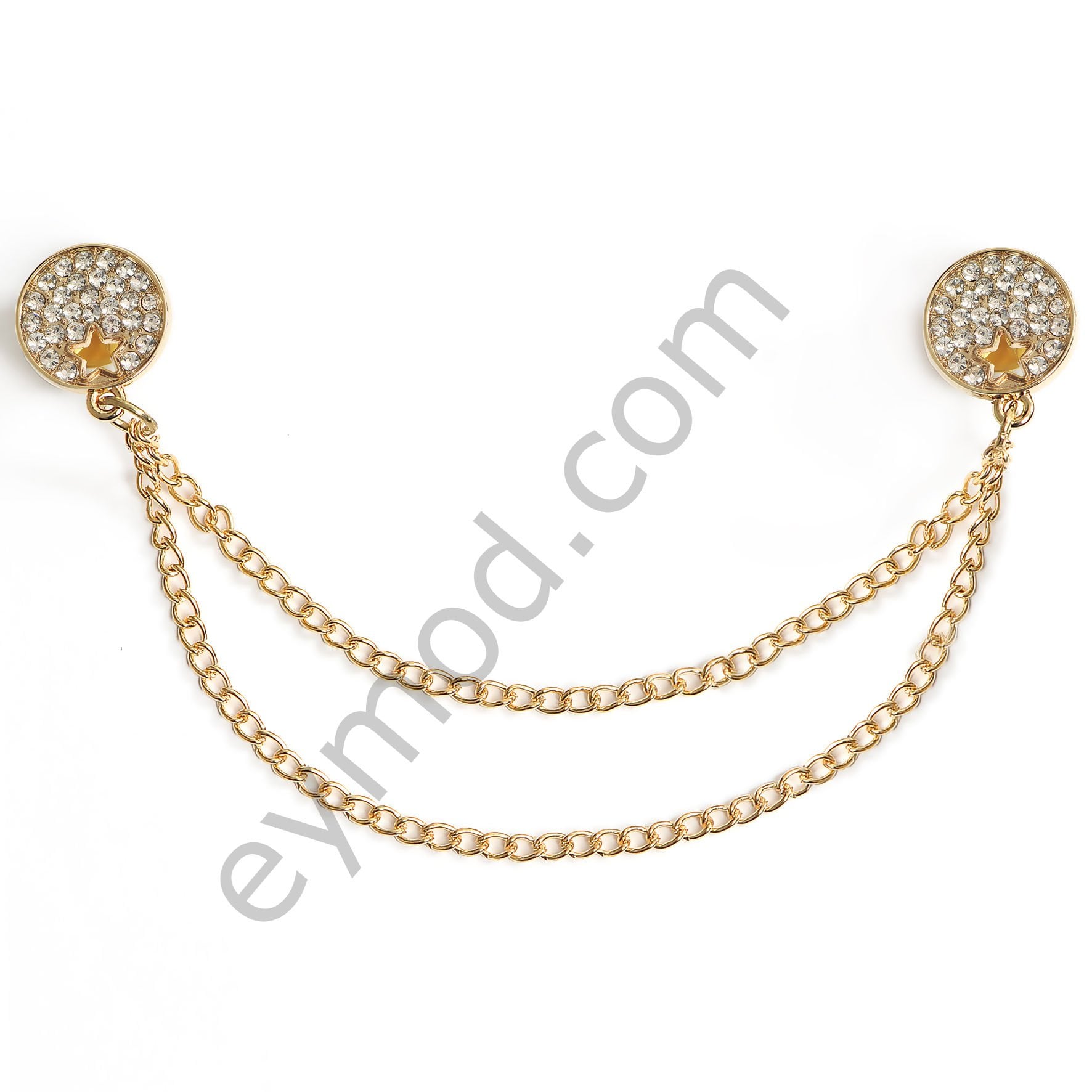 29 Taşlı Zinci Sallantılı Broş GOLD