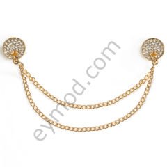29 Taşlı Zinci Sallantılı Broş GOLD