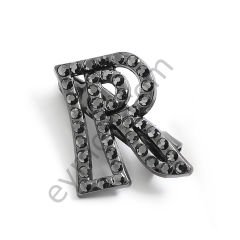 43 Taşlı R Broş Aksesuar BLACK NİKEL