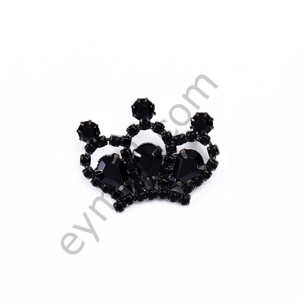 Taşlı Kral Tacı Kaynaklı Broş BLACK NİKEL
