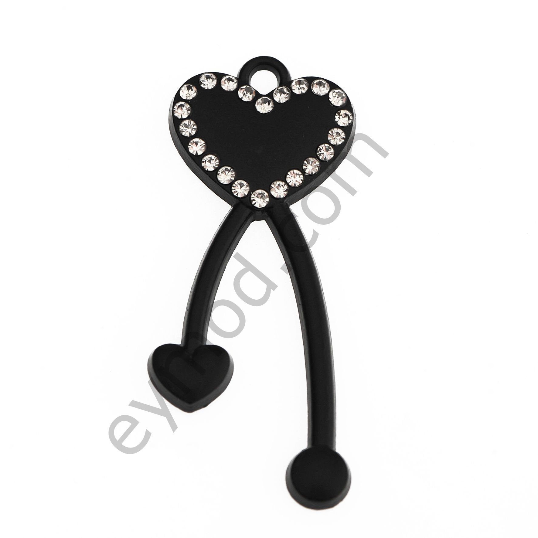 22 Taşlı Kalp Elcik BLACK