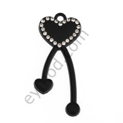 22 Taşlı Kalp Elcik BLACK