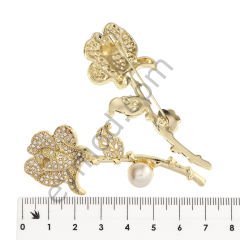 64 Taşlı İncili Çiçek Broş