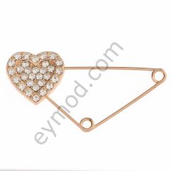 32 Taşlı Kalp İğne Broş
