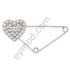 32 Taşlı Kalp İğne Broş