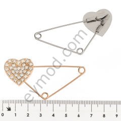 32 Taşlı Kalp İğne Broş