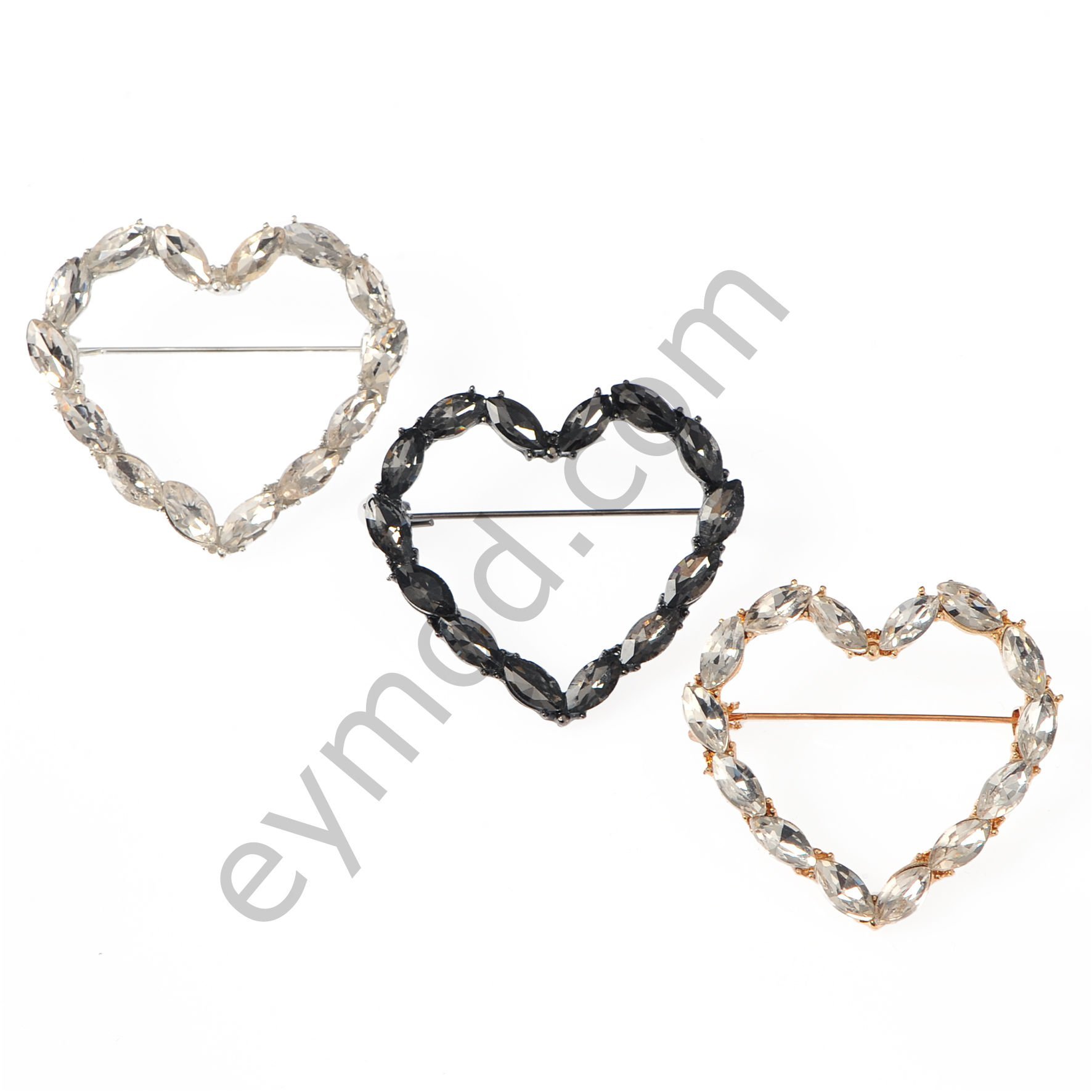 14 Taşlı Kalp Broş