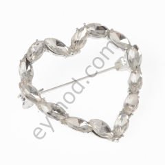 14 Taşlı Kalp Broş