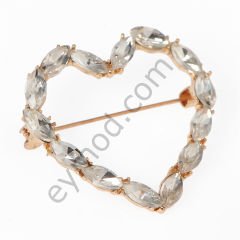 14 Taşlı Kalp Broş