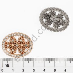 33 Taşlı Çiçekli Oval Broş