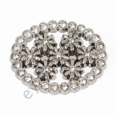 33 Taşlı Çiçekli Oval Broş NİKEL
