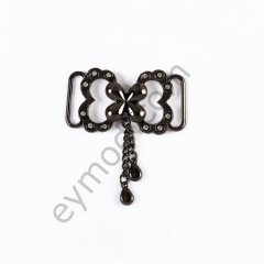 Püskül Sallantılı Taşlı Agraf Toka BLACK NİKEL