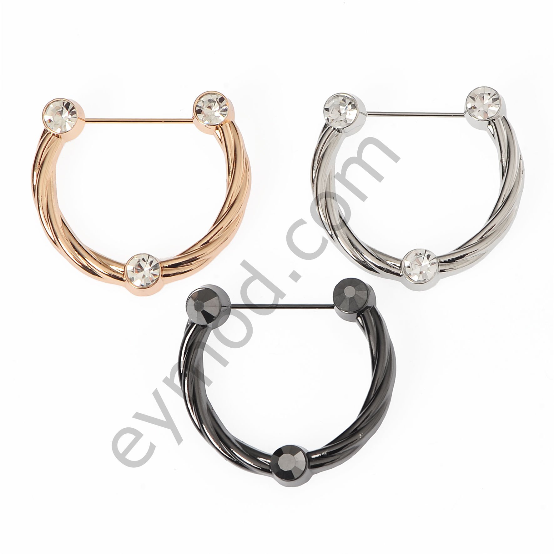 3 Taşlı Kıvrımlı C Broş