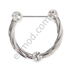 3 Taşlı Kıvrımlı C Broş