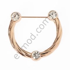 3 Taşlı Kıvrımlı C Broş GOLD
