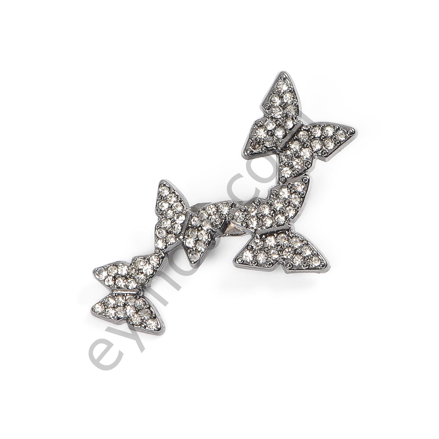 40 Taşlı Dört Kelebek Broş Toka BLACK NİKEL